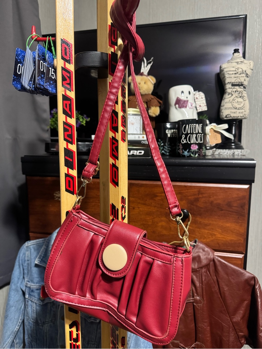 2PC Red Purses! Vintage Red Faux Leather Shoulder Bag & Nine West Red purse!